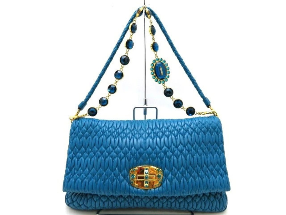 Miu Miu Nappa Crystal Hobo Bag Leather CURACAO Blue Green